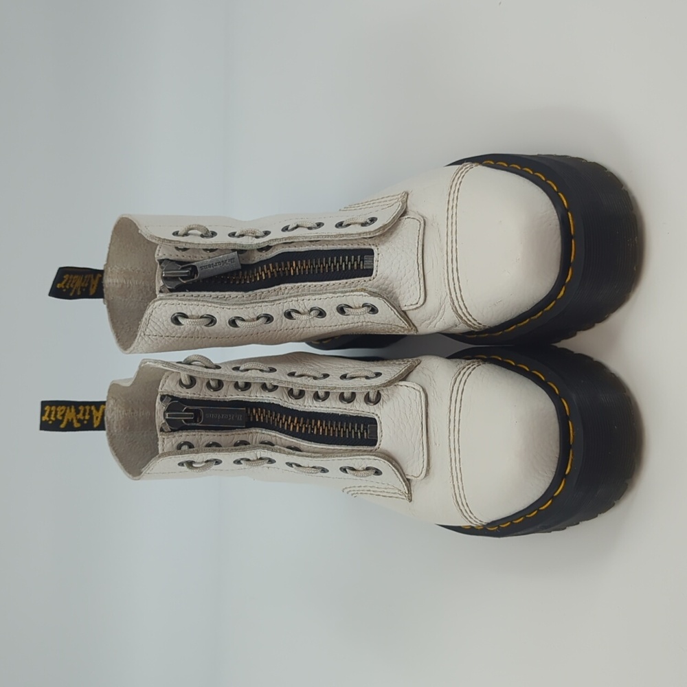 DR. MARTENS Sinclair White Milled Nappa Leather Platform Boots Zip Front Sz 10 - Picture 3 of 11
